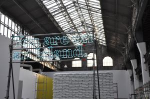 Devant&thinsp;: Vue de l’installation d’Alicia Eggert & Mike Fleming pour l’exposition *Briser la glace*, présentée au Magasin-CNAC du 29 mai au 4 septembre 2016. Photographie&thinsp;: Léa Deshusses